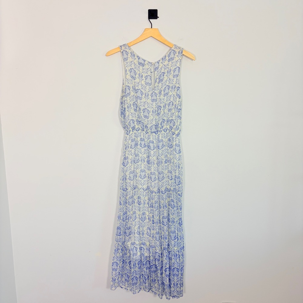 Lara G. Guidotti Blue White Damask Silk Blend Sleeveless Maxi Dress Size M Italy - Picture 7 of 7